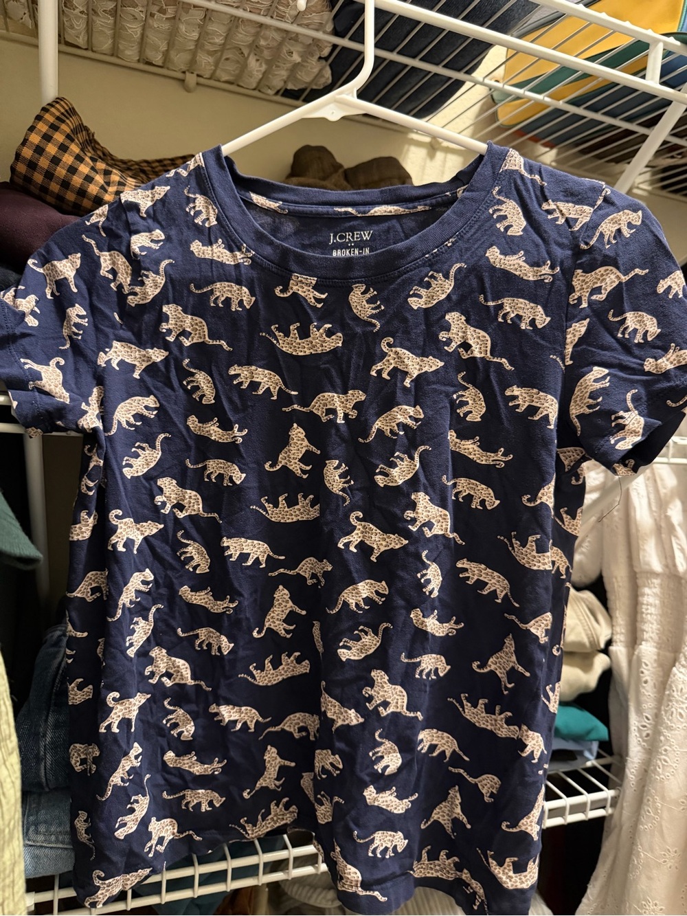 J. Crew Navy Tee with Cream Leopard Motif